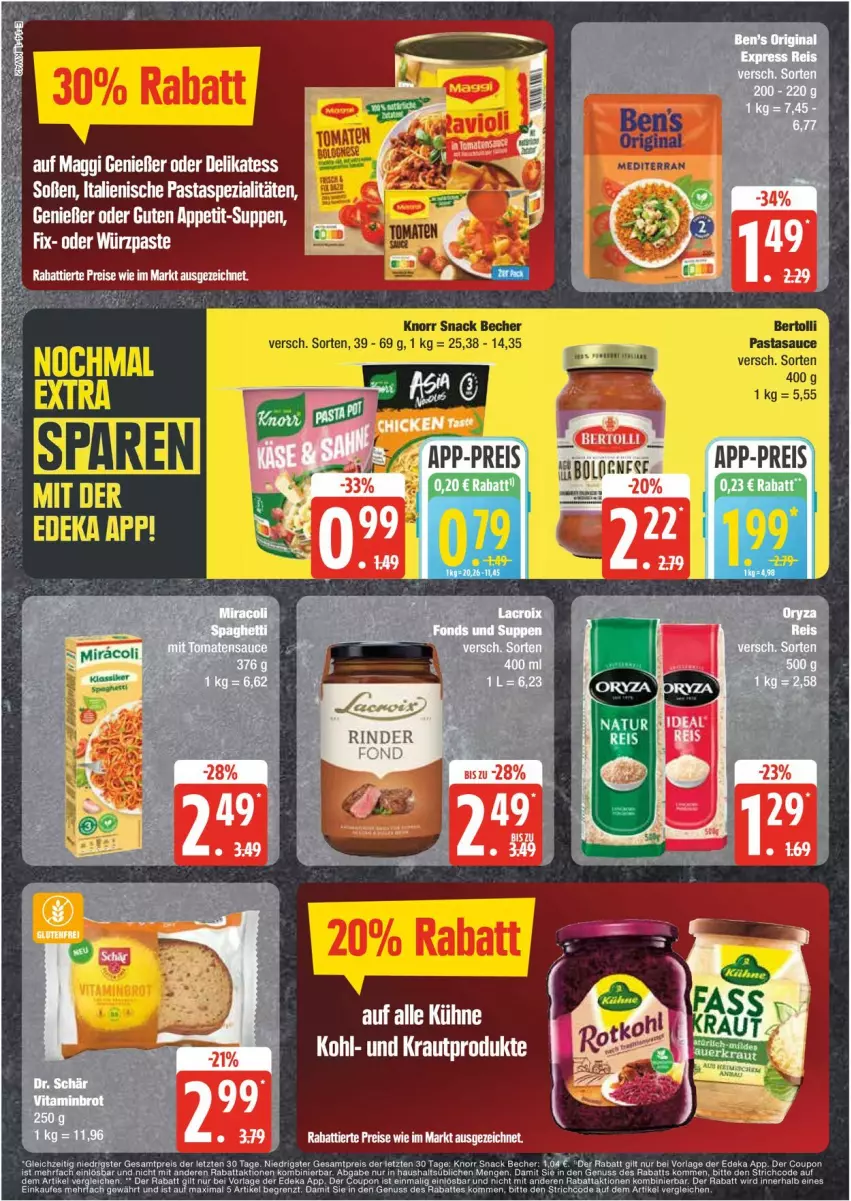 Aktueller Prospekt Edeka - Prospekte - von 14.10 bis 19.10.2024 - strona 14 - produkty: eis, italienische pasta, knorr, korb, maggi, miracoli, pasta, reis, rind, rinder, snack, Soße, Spezi, Ti, ZTE