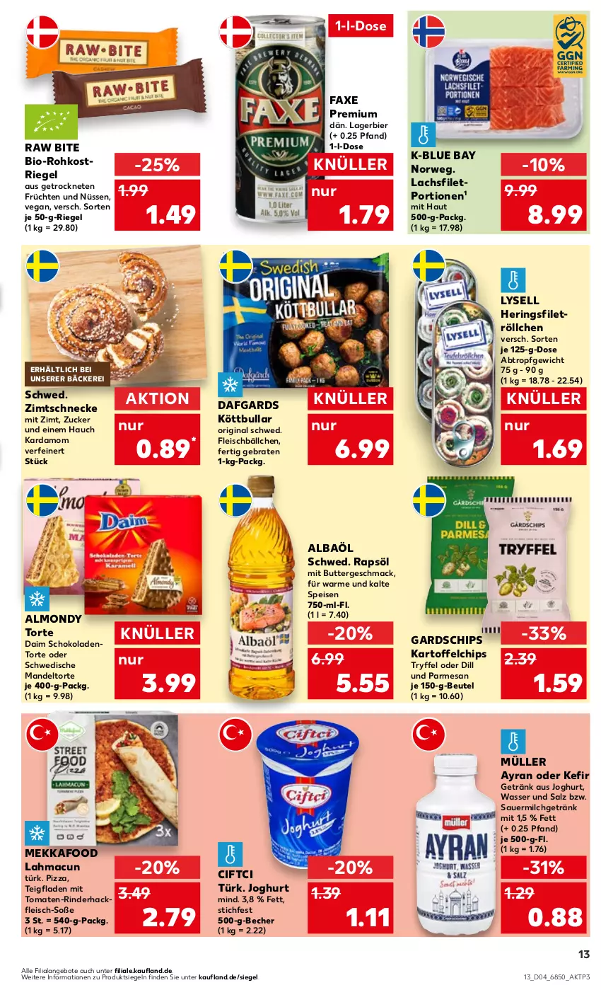 Aktueller Prospekt Kaufland - Prospekt - von 25.01 bis 31.01.2024 - strona 13 - produkty: angebot, angebote, auer, axe, Ayran, Becher, beutel, bier, bio, braten, butter, chips, Cif, daim, eis, filet, fleisch, Fleischbällchen, früchte, früchten, getränk, gin, hackfleisch, hering, Herings, joghur, joghurt, kartoffel, kartoffelchips, Kefir, Köttbullar, lachs, lachsfilet, Lagerbier, lysell, mac, mandel, milch, Müller, pizza, rapsöl, riegel, rind, rinder, rinderhackfleisch, ring, rwe, salz, schoko, schokolade, schokoladen, Soße, Ti, tomate, tomaten, torte, wasser, zucker