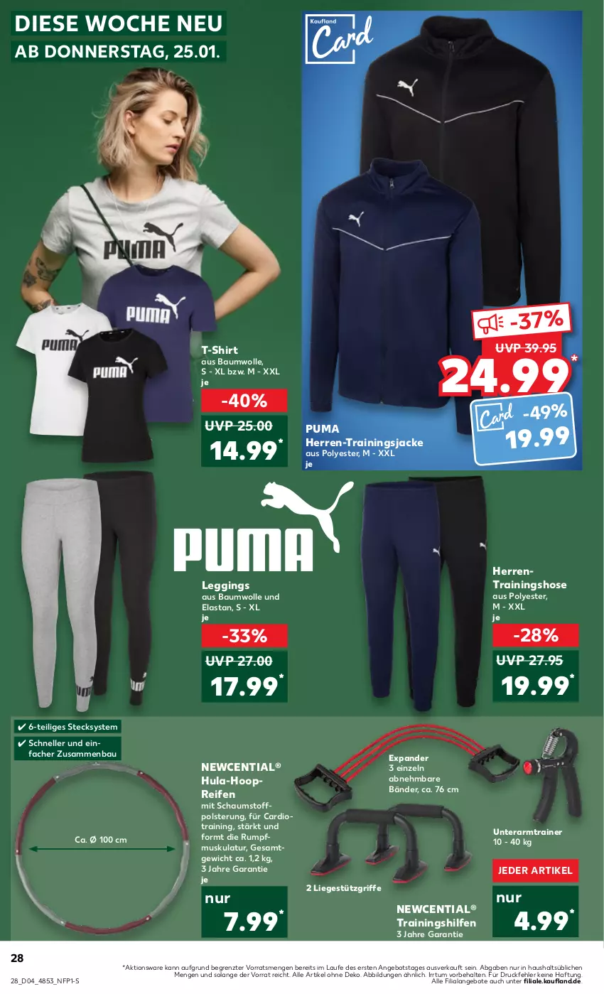 Aktueller Prospekt Kaufland - Prospekt - von 25.01 bis 31.01.2024 - strona 28 - produkty: angebot, angebote, Bau, baumwolle, elle, gin, hose, Jacke, leggings, Liege, puma, reifen, rum, shirt, T-Shirt, Ti, Trainingshose, wolle, ZTE