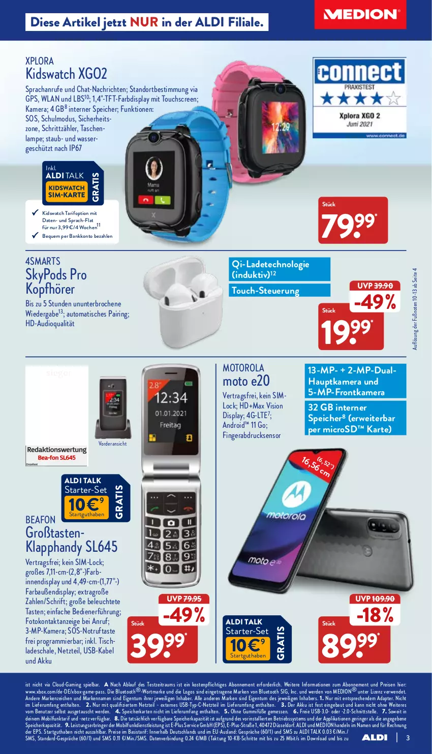 Aktueller Prospekt Aldi Nord - Multimedia - von 31.03 bis 30.04.2022 - strona 3 - produkty: adapter, akku, aldi, aldi talk, auto, Bank, Bau, Betriebssystem, eis, elle, erde, frontkamera, GPS, Handy, hauptkamera, kamera, kopfhörer, Lampe, Leuchte, medion, microsd, motorola, nerf, Pods, reis, ring, rum, rwe, Schal, Schale, sim, speicherkarte, Tasche, taschen, taschenlampe, tft-farbdisplay, Ti, tisch, touchscreen, usb, wasser, Xbox, Zelt, ZTE