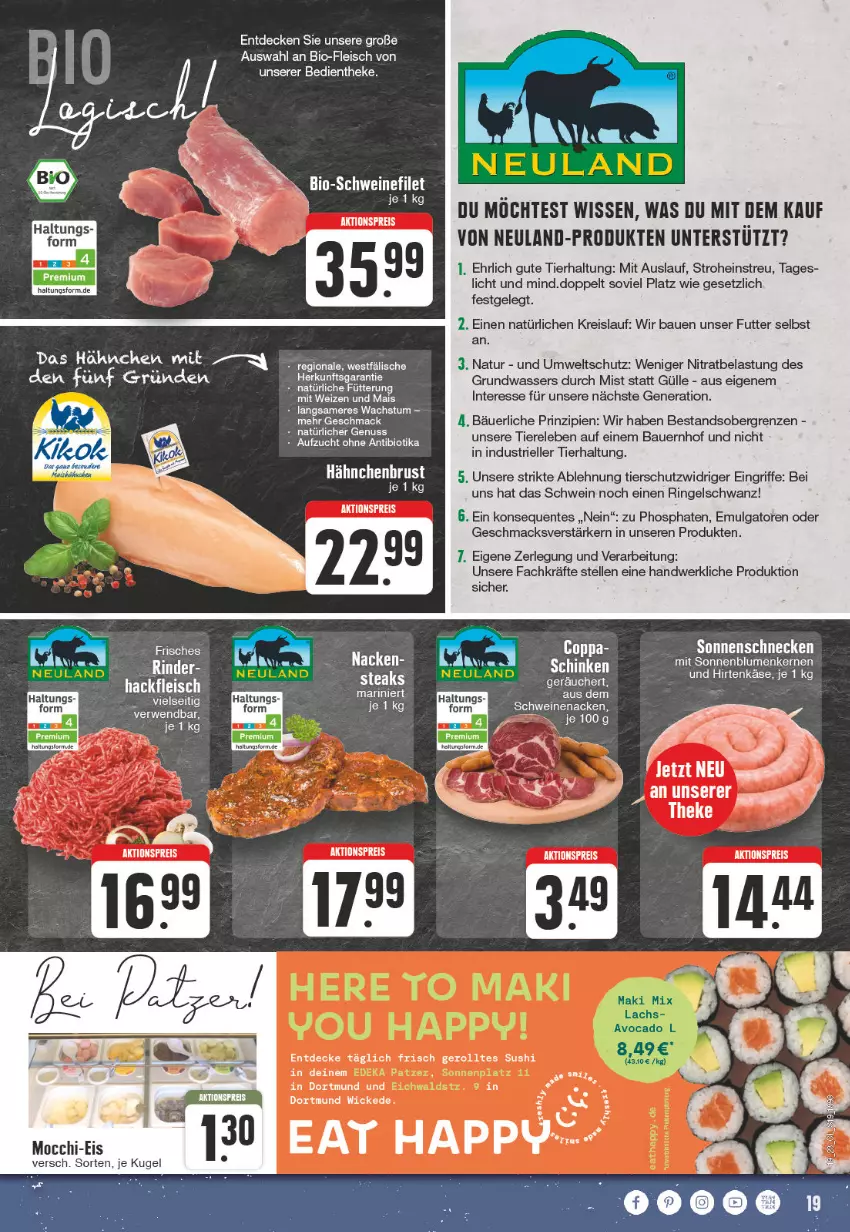 Aktueller Prospekt Edeka - Angebote der Woche - von 08.05 bis 13.05.2023 - strona 19 - produkty: aktionspreis, auer, Bau, Bauer, bio, blume, blumen, decke, eis, elle, ente, fleisch, hackfleisch, hirtenkäse, Käse, Kugel, LG, mac, mais, natur, nuss, reis, rel, ring, rwe, schinken, schwein, schweine, schweinenacken, sonnenblume, sonnenblumen, Sonnenblumenkerne, sonnenblumenkernen, Sushi, Ti, Tiere, wasser, wein, weine, WICK