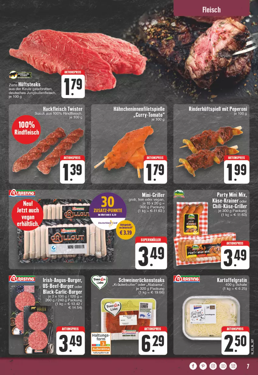 Aktueller Prospekt Edeka - Angebote der Woche - von 08.05 bis 13.05.2023 - strona 7 - produkty: aktionspreis, butter, chili, eis, ente, filet, filets, fleisch, grill, hackfleisch, jungbullen, Käse, kräuter, kräuterbutter, LG, peperoni, Peroni, reis, rind, rinder, rindfleisch, Schal, Schale, schnitten, Sucuk, tee, Ti