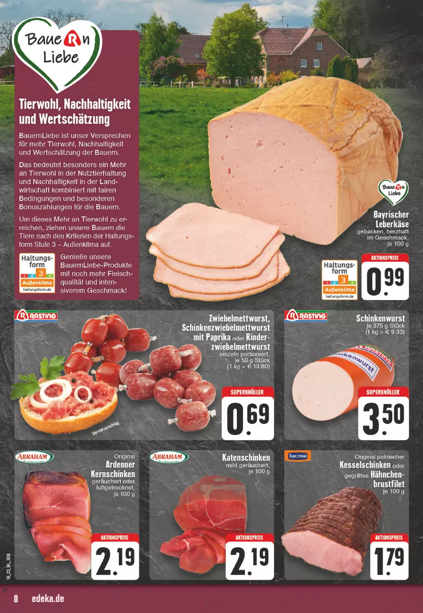 Aktueller Prospekt Edeka - Angebote der Woche - von 08.05 bis 13.05.2023 - strona 8 - produkty: aktionspreis, auer, Bau, Bauer, eis, fleisch, geback, gin, katenschinken, mac, Mett, mit paprika, paprika, reis, rind, rinder, schinken, Ti, Tiere, wein, zwiebel