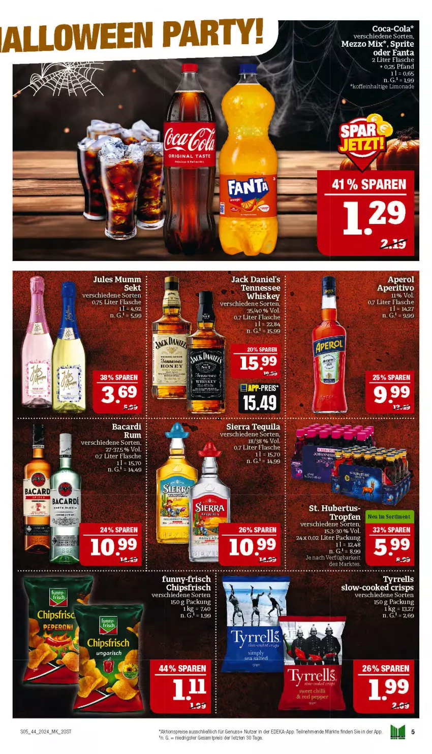 Aktueller Prospekt Marktkauf - Prospekt - von 27.10 bis 02.11.2024 - strona 5 - produkty: bacardi, buch, chips, chipsfrisch, coca-cola, cola, eis, fanta, flasche, funny-frisch, gin, jack daniel, jack daniel's, jules mumm, limo, limonade, Mezzo Mix, mumm, reis, rel, sekt, Sierra, sierra tequila, sprite, tee, tequila, Ti, whiskey