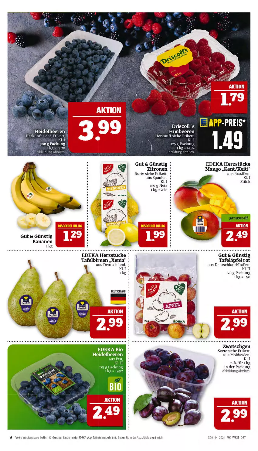 Aktueller Prospekt Marktkauf - Prospekt - von 27.10 bis 02.11.2024 - strona 6 - produkty: aktionspreis, banane, bananen, beere, beeren, bio, Birnen, deka, eis, heidelbeere, heidelbeeren, himbeer, himbeere, himbeeren, mango, nuss, reis, tafeläpfel, tafelbirnen, tee, Ti, zitrone, zitronen