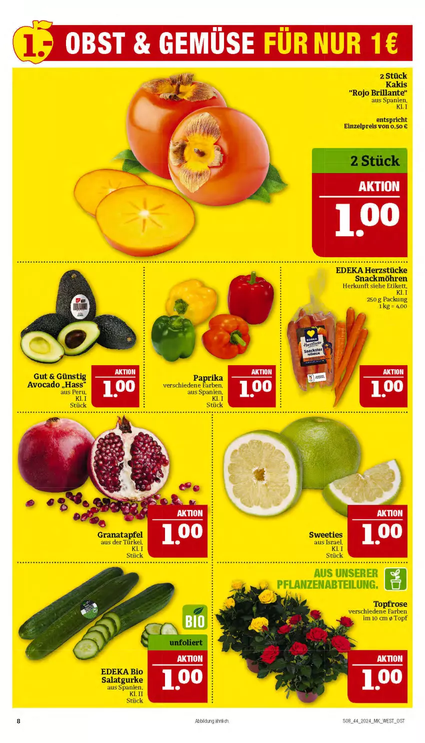 Aktueller Prospekt Marktkauf - Prospekt - von 27.10 bis 02.11.2024 - strona 8 - produkty: apfel, avocado, deka, eis, grana, granatapfel, gurke, Kaki, möhren, paprika, Rana, reis, salat, Salatgurke, snack, Ti, topf