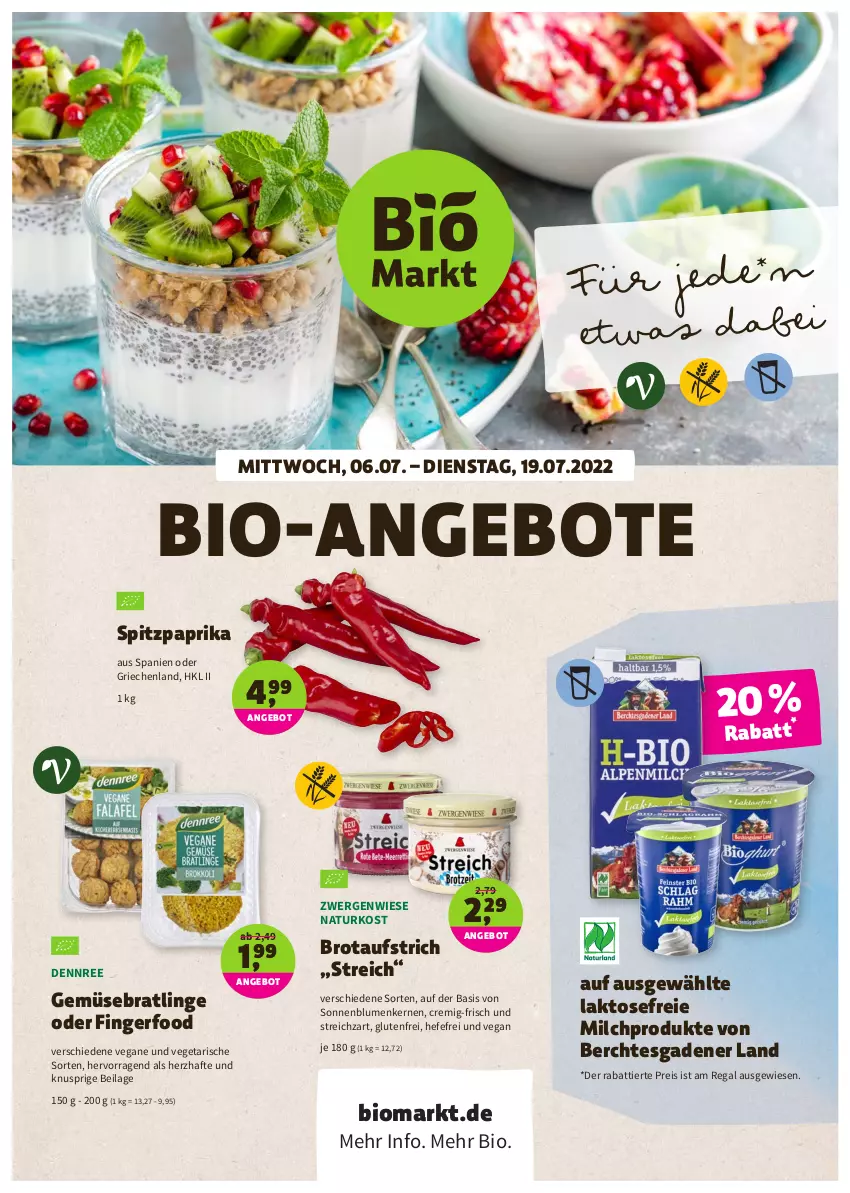 Aktueller Prospekt Denns Biomarkt - Prospekte - von 06.07 bis 19.07.2022 - strona 1 - produkty: angebot, angebote, aufstrich, bio, blume, blumen, brot, brotaufstrich, dennree, eis, Hefe, HP, ilag, milch, natur, paprika, regal, reis, sonnenblume, sonnenblumen, Sonnenblumenkerne, sonnenblumenkernen, Spitzpaprika, Streichzart, Ti, Vegeta