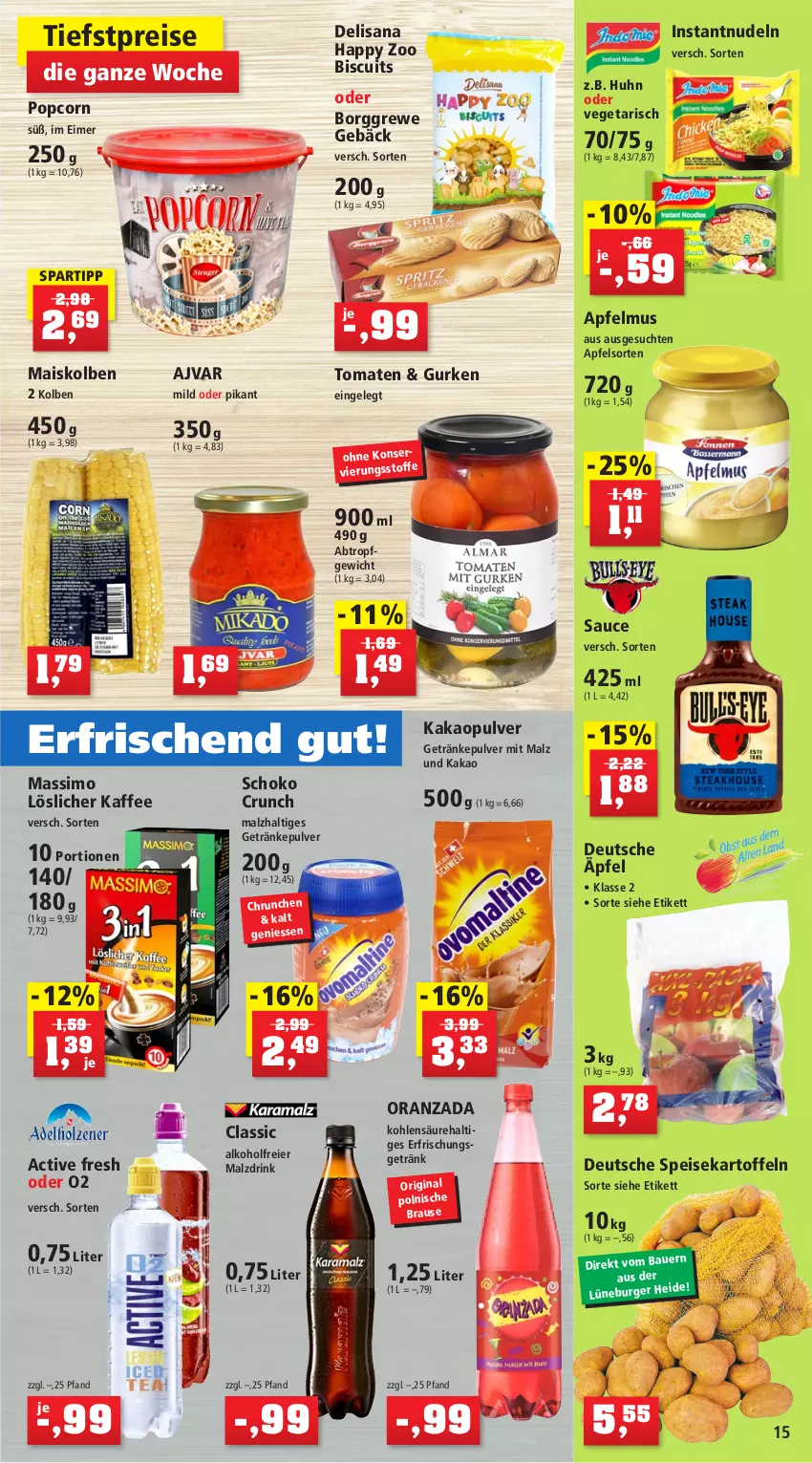 Aktueller Prospekt Thomas Philipps - Prospektwerbung - von 27.02 bis 04.03.2023 - strona 15 - produkty: Ajvar, alkohol, apfel, apfelmus, auto, Bad, binden, Blüte, body, brause, burger, drink, eier, eimer, eis, erfrischungsgetränk, getränk, getränke, getränkepulver, gin, gurke, gurken, Hautpflege, herrenrasierer, isana, jumbo, kaffee, kakao, kartoffel, kartoffeln, Kinder, küche, Küchen, küchenrolle, löslicher kaffee, lufterfrischer, mais, malz, nudel, nudeln, papier, Pinsel, Pods, popcorn, rasierer, Rasierschaum, reiniger, reiniger gel, Reinigung, reis, salz, sana, sauce, Schere, schoko, sim, Soda, Softlan, spartipp, speisekartoffeln, spülmittel, Ti, toilettenpapier, tomate, tomaten, Vegeta, waschmittel, weichspüler