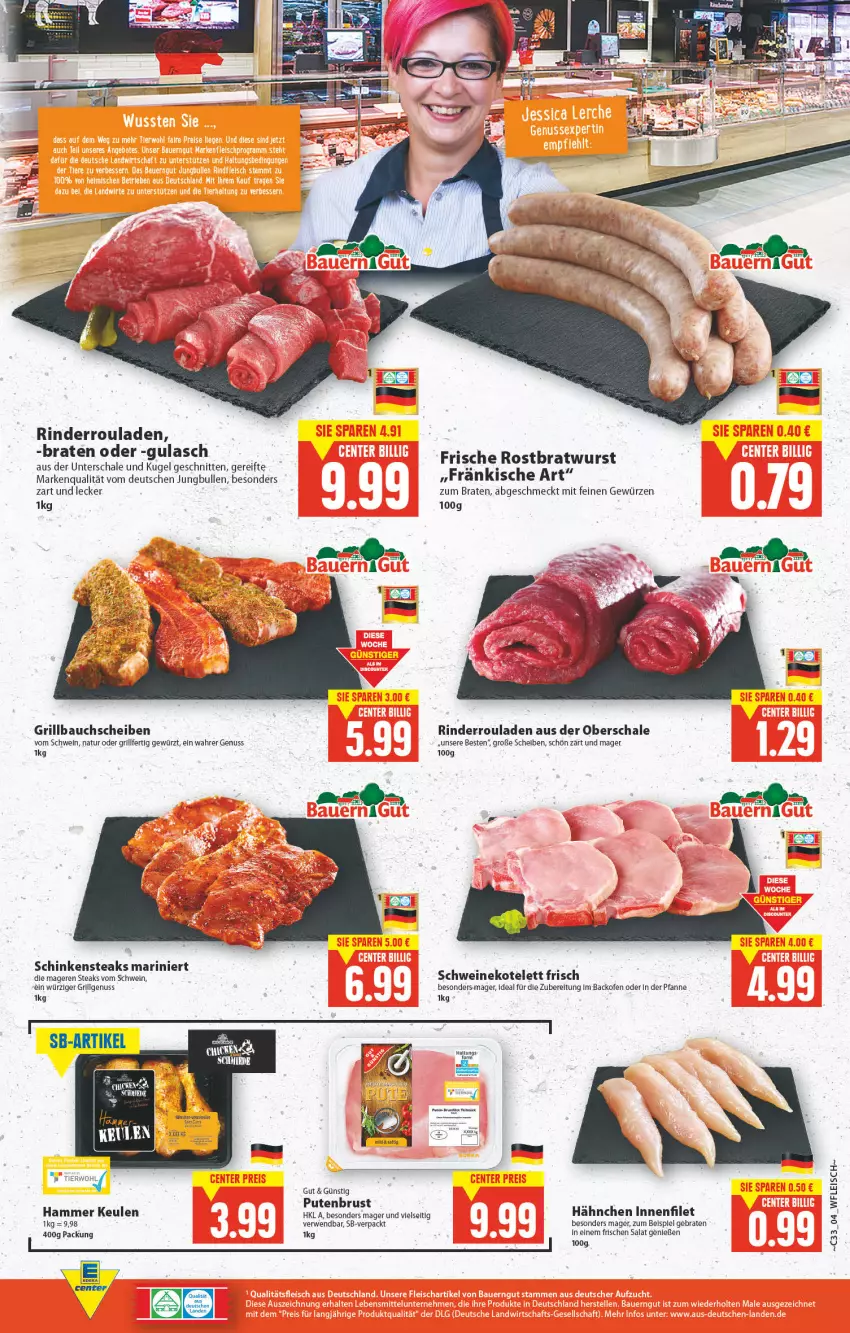 Aktueller Prospekt E Center - Angebote der Woche - von 15.08 bis 20.08.2022 - strona 4 - produkty: backofen, Bau, bauchscheiben, braten, bratwurst, eis, filet, fleisch, gewürz, grill, Grillbauch, gulasch, jungbullen, kotelett, Kugel, LG, natur, nuss, Ofen, pfanne, pute, putenbrust, rind, rinder, Rinderroulade, rinderrouladen, rostbratwurst, rouladen, rwe, salat, Schal, Schale, schinken, Schinkensteak, schnitten, schwein, schweine, schweinekotelett, steak, steaks, Ti, wein, weine, wurst