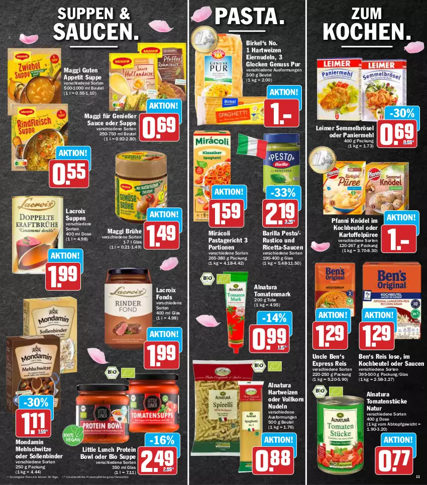 Aktueller Prospekt Aez - Prospekte - von 30.05 bis 04.06.2022 - strona 11 - produkty: barilla, beutel, bio, birkel, Brühe, eier, eiernudeln, eimer, eis, elle, hartweizen, kartoffel, Kartoffelpüree, Knödel, kochbeutel, korn, leimer, maggi, mehl, Mirácoli, mondamin, natur, natura, nudel, nudeln, nuss, Paniermehl, pasta, Pastagericht, pesto, pfanni, püree, reis, sauce, saucen, Semmel, Semmelbrösel, Soße, suppe, suppen, teller, Ti, tomate, tomaten, tomatenmark, Tomatenstücke, ZTE