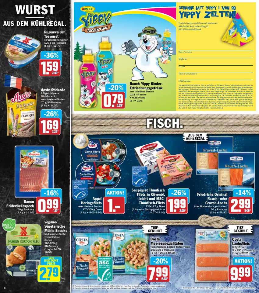 Aktueller Prospekt Aez - Prospekte - von 30.05 bis 04.06.2022 - strona 6 - produkty: AEZ, aoste stickado, aqua, auer, aus dem kühlregal, bacon, buch, coupon, discount, eis, elle, erde, erfrischungsgetränk, filet, filets, fisch, fische, Fischer, flasche, Frühstücksspeck, getränk, gewinnspiel, gin, hering, Herings, heringsfilets, Holz, in olivenöl, Kinder, küche, kühlregal, lachs, lachsfilet, lachsfilets, LG, mac, Mini-Salami, olive, oliven, olivenöl, Rauch, regal, reis, ring, rügenwalder, salami, saupiquet, Schere, snack, snacks, Speck, Spezi, stickado, tee, teewurst, telefon, teller, thunfisch, thunfisch filets, Ti, Vegeta, weck, wurst, Zelt, ZTE