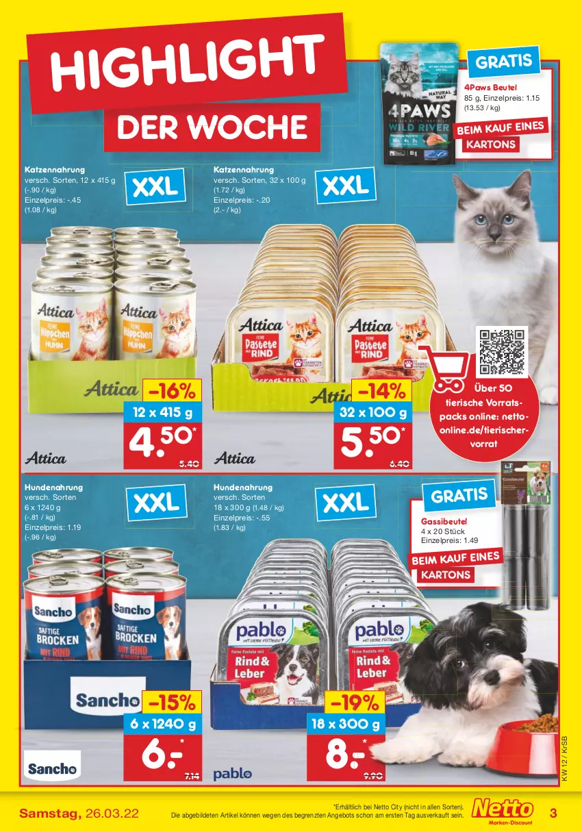 Aktueller Prospekt Netto Marken-Discount - Filial-Angebote - von 21.03 bis 26.03.2022 - strona 3 - produkty: angebot, beutel, eis, hundenahrung, katzennahrung, reis, Ti, ZTE