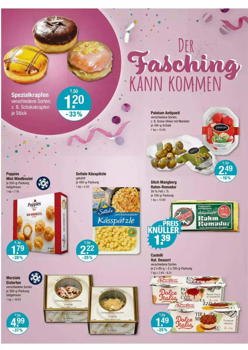 Aktueller Prospekt Vmarkt - Prospekte - von 01.02 bis 07.02.2024 - strona 14 - produkty: antipasti, asti, beutel, dessert, eis, grüne oliven, je 250-g-packung, mandel, mandeln, olive, oliven, Popp, Schal, Schale, settele, Spezi, Ti, torte, Windbeutel