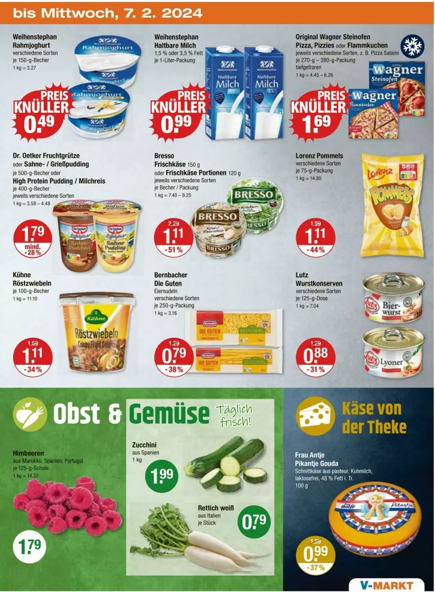 Aktueller Prospekt Vmarkt - Prospekte - von 01.02 bis 07.02.2024 - strona 23 - produkty: Becher, bernbacher, bresso, Dr. Oetker, eier, eiernudeln, eis, flammkuchen, frau antje, frischkäse, frucht, fruchtgrütze, gin, gouda, Grießpudding, grütze, haltbare milch, je 250-g-packung, joghur, joghurt, Käse, Konserven, kuchen, Kühne, lamm, lorenz, milch, milchreis, nudel, nudeln, Ofen, original wagner, pizza, Pommels, pudding, rahmjoghurt, reis, Rettich, röstzwiebeln, sahne, salami, schnittkäse, steinofen, steinofen pizza, Ti, wagner, weihenstephan, wurst, wurstkonserven, zucchini, zwiebel, zwiebeln