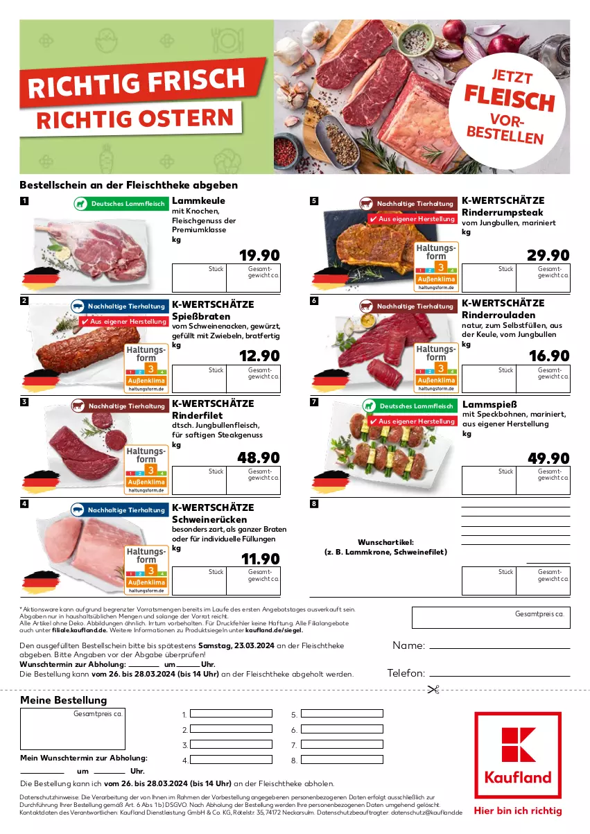 Aktueller Prospekt Kaufland - Kaufland - von 08.03 bis 26.03.2024 - strona 1 - produkty: angebot, angebote, bohne, bohnen, braten, eis, elle, erde, filet, fleisch, gewürz, jungbullen, krone, lamm, Lammfleisch, lammkeule, Lammkrone, LG, mit zwiebeln, natur, nuss, reis, rind, rinder, rinderfilet, Rinderroulade, rinderrouladen, rouladen, rum, rumpsteak, saft, schwein, schweine, schweinefilet, schweinenacken, schweinerücken, Speck, steak, telefon, Ti, uhr, vom schweinenacken, wein, weine, ZTE, zwiebel, zwiebeln