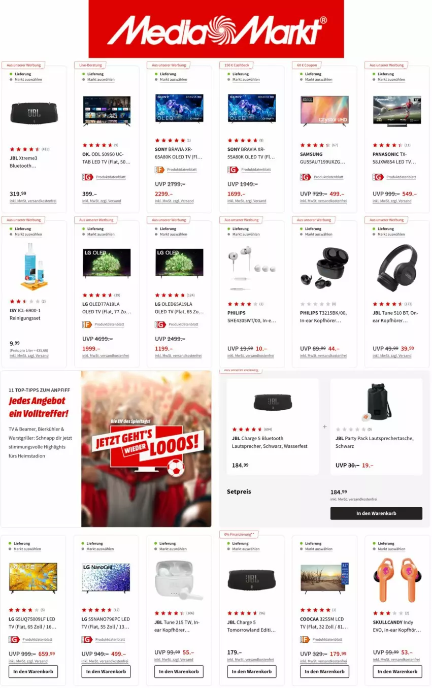 Aktueller Prospekt Media Markt - Prospekte - von 24.08 bis 08.09.2022 - strona 6 - produkty: angebot, bier, eis, ente, grill, herta, In-Ear Kopfhörer, jbl, kopfhörer, korb, lautsprecher, LCD TV, led tv, LG, ndk, oled tv, panasonic, Philips, Reinigung, reis, Samsung, sony, Tasche, Ti, versandkostenfrei, wasser, wurst