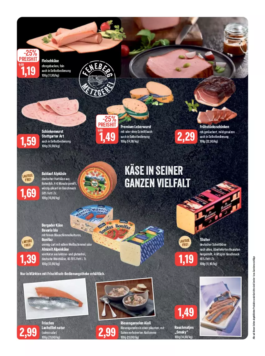 Aktueller Prospekt Feneberg - Prospekte - von 29.06 bis 01.07.2023 - strona 4 - produkty: aioli, bavaria blu, bergader, creme, deutscher schnittkäse, eis, filet, fisch, fleisch, fleischkäse, frischfisch, garnelen, garnier, geback, hartkäse, Käse, lachs, lachsfilet, leberwurst, mac, matjes, milch, natur, Ofen, Rauch, reis, rezept, rezepte, Ria, riesengarnelen, sahne, salz, schinken, schinkenwurst, schnittkäse, schnittlauch, Ti, Tilsiter, weichkäse, wurst