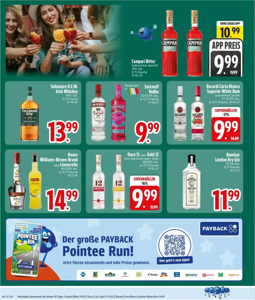 Aktueller Prospekt Edeka - Prospekte - von 03.08 bis 08.08.2026 - strona 20 - produkty: bacardi, bett, campari, deka, eis, irish whiskey, likör, ouzo, ouzo 12, payback, reis, rum, tee, Ti, tullamore, whiskey, white rum, ZTE