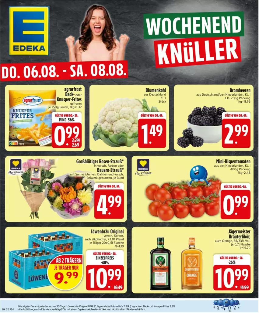 Aktueller Prospekt Edeka - Prospekte - von 03.08 bis 08.08.2026 - strona 26 - produkty: agrarfrost, alkohol, auer, Bau, Bauer, beere, beeren, beutel, blume, blumen, blumenkohl, brombeere, brombeeren, eis, flasche, Germ, gin, jägermeister, LG, Meister, mini-rispentomaten, reis, rispentomaten, rosen, Ti, tomate, tomaten