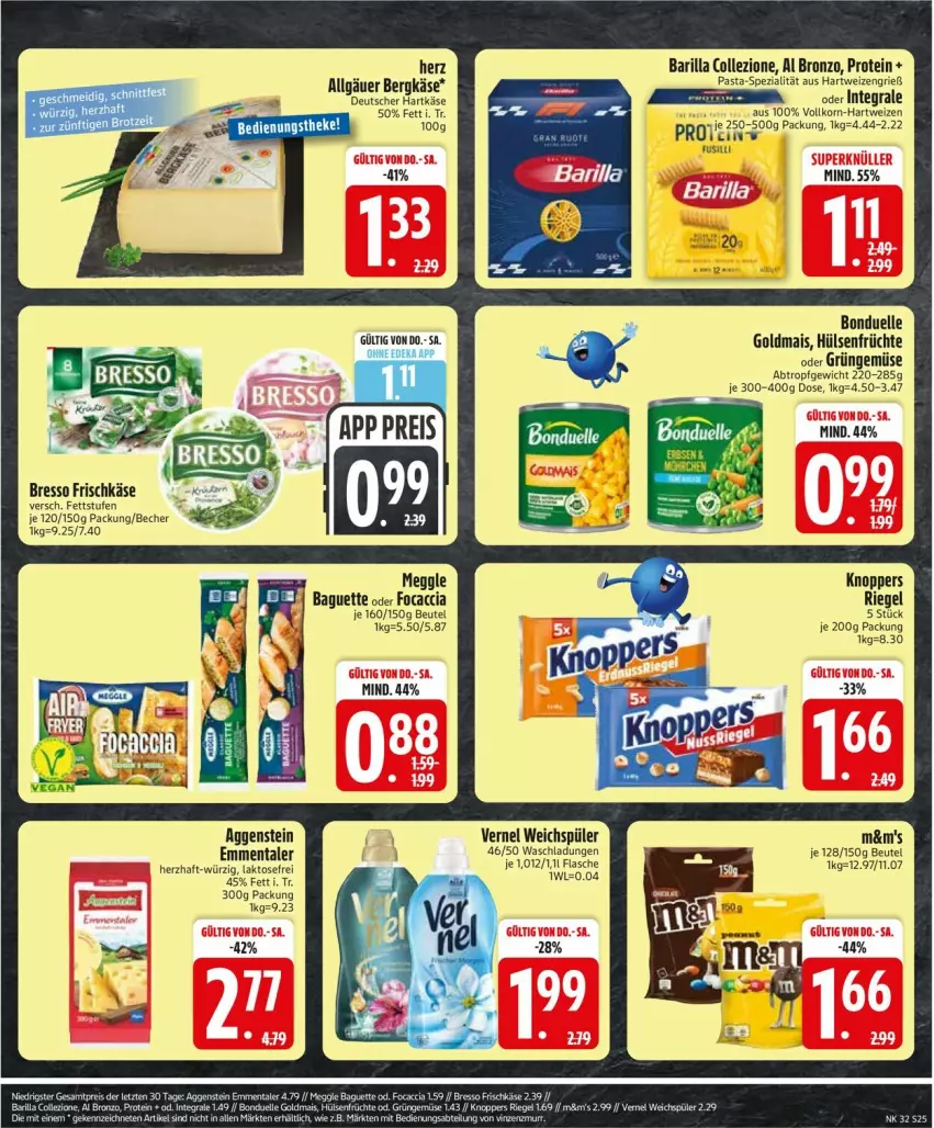 Aktueller Prospekt Edeka - Prospekte - von 03.08 bis 08.08.2026 - strona 27 - produkty: ACC, baguette, barilla, Becher, Bergkäse, beutel, bonduelle, bonduelle goldmais, bresso, deka, elle, emmentaler, flasche, Focaccia, frischkäse, früchte, Goldmais, hartkäse, hartweizen, hülsenfrüchte, Käse, knoppers, korn, LG, mais, pasta, riegel, senf, Spezi, Ti, vernel, weichspüler
