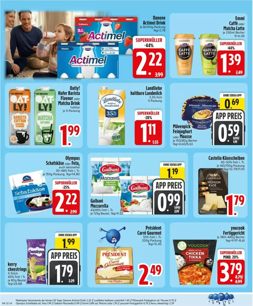Aktueller Prospekt Edeka - Prospekte - von 03.08 bis 08.08.2026 - strona 6 - produkty: actimel, actimel drink, Becher, beutel, caffe, danone, danone actimel drink, deka, drink, eis, emmi, feinjoghurt, fertiggericht, feta, galbani, hafer, joghur, joghurt, Käse, käsescheiben, landliebe, landmilch, latte, milch, mousse, mövenpick, mozzarella, mumm, reis, rel, ring, schafskäse, String, Ti, Yo, YouCook, ZTE