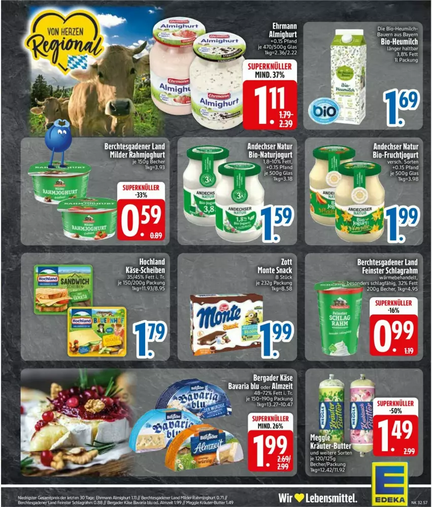Aktueller Prospekt Edeka - Prospekte - von 03.08 bis 08.08.2026 - strona 9 - produkty: andechser natur, auer, Bau, Bauer, bavaria blu, Becher, eier, ente, hochland, Käse, kräuter, monte, natur, Ria, snack, tee