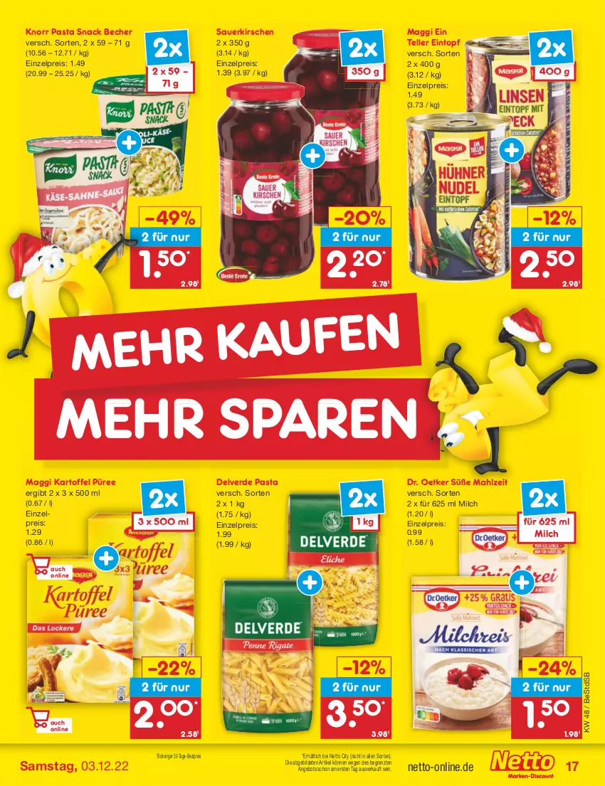 Aktueller Prospekt Netto Marken-Discount - Filial-Angebote - von 28.11 bis 03.12.2022 - strona 19 - produkty: angebot, auer, Becher, bestpreis, Dr. Oetker, eintopf, eis, elle, erde, kartoffel, kirsch, kirsche, kirschen, knorr, knorr pasta, maggi, milch, pasta, pasta snack, püree, reis, sauerkirschen, snack, teller, Ti, topf, ZTE