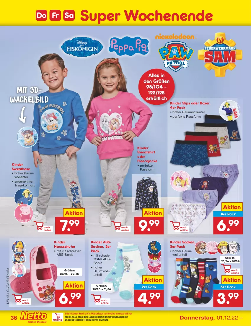 Aktueller Prospekt Netto Marken-Discount - Filial-Angebote - von 28.11 bis 03.12.2022 - strona 38 - produkty: Bau, eis, Fleecejacke, Hausschuhe, hose, Jacke, Kinder, Kinder Hausschuhe, ndk, reis, schuhe, shirt, slip, slips, socken, Sweathose, Sweatshirt, Ti