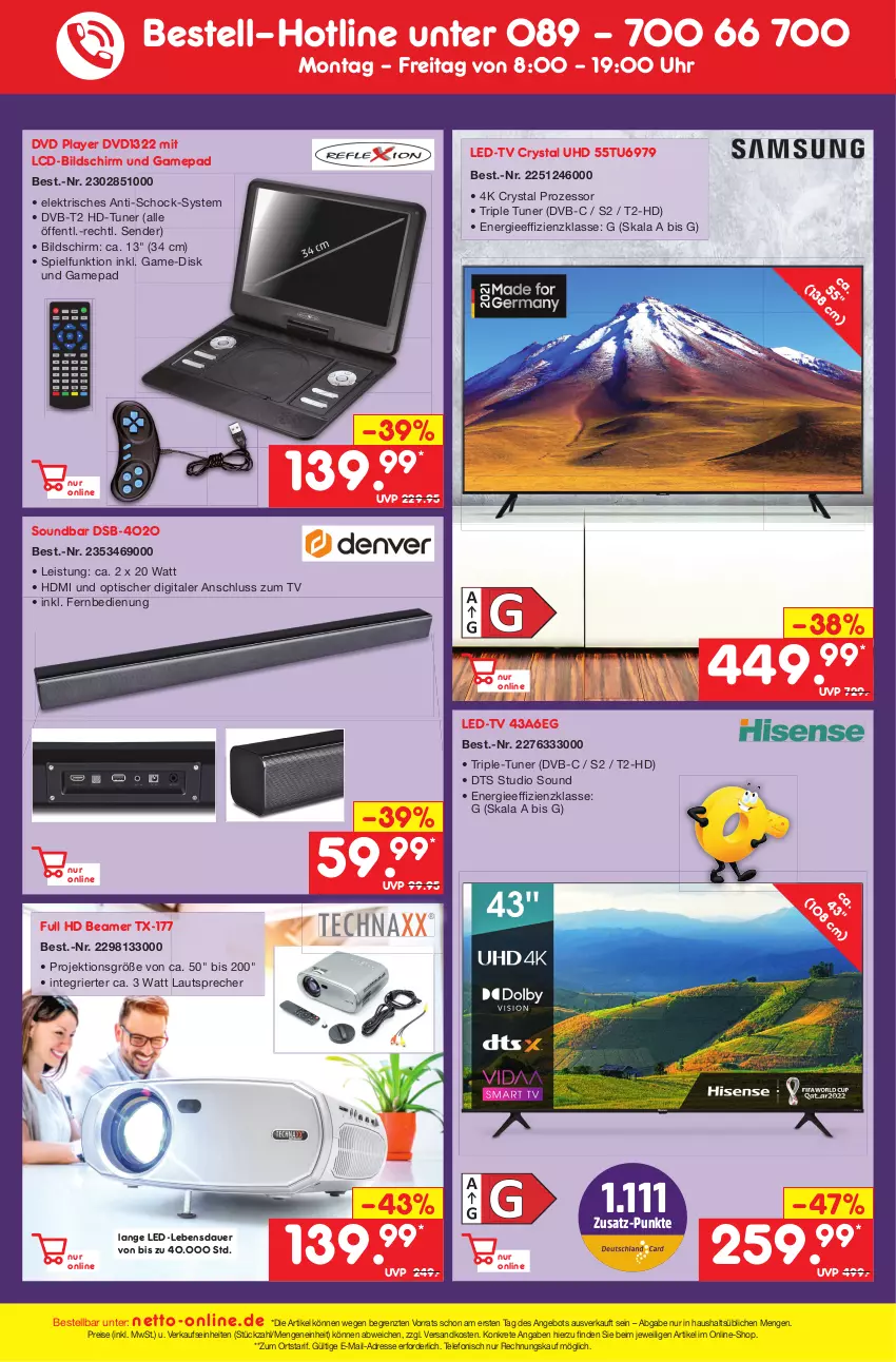 Aktueller Prospekt Netto Marken-Discount - Filial-Angebote - von 28.11 bis 03.12.2022 - strona 45 - produkty: angebot, auer, dvb, DVB-T, dvb-t2 hd, dvd, eis, fernbedienung, HDMI, lautsprecher, ndk, reis, soundbar, telefon, Ti, tisch, tuner, uhd, uhr, ZTE