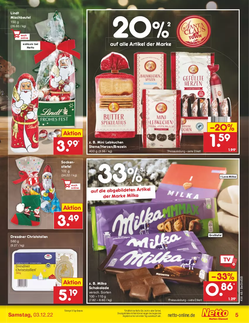 Aktueller Prospekt Netto Marken-Discount - Filial-Angebote - von 28.11 bis 03.12.2022 - strona 7 - produkty: angebot, bestpreis, beutel, brezel, Brezeln, eis, kuchen, Lebkuchen, lindt, milka, milka schokolade, reis, schoko, schokolade, socken, Stollen, Ti, ZTE