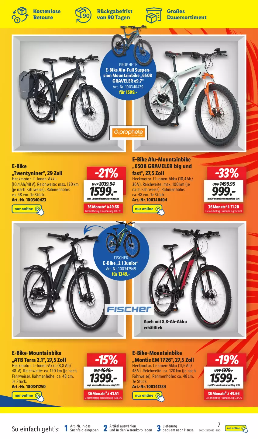 Aktueller Prospekt Lidl - Wochen-Highlights im Onlineshop - von 20.06 bis 26.06.2022 - strona 9 - produkty: akku, auer, E-Bike, eis, fisch, fische, Fischer, korb, Mountainbike, ndk, prophete, rwe, Ti