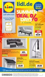 Gazetka promocyjna Lidl - Wochen-Highlights im Onlineshop - Gazetka - ważna od 26.06 do 26.06.2022 - strona 1 - produkty: ampelschirm, eis, erde, Klemmmarkise, Liege, Mode, ndk, Rauch, rückenlehne, Sofa, Ti, tisch