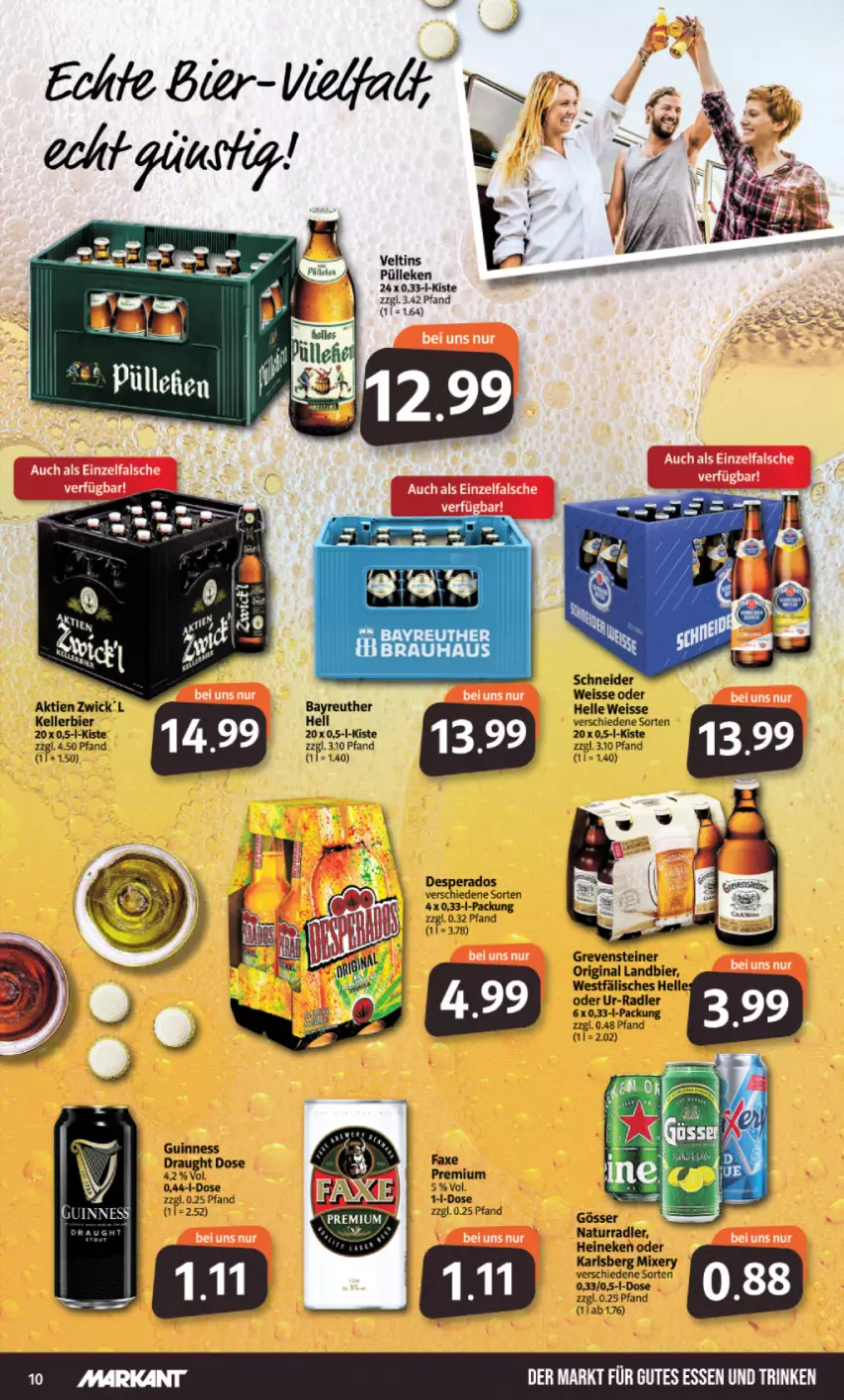 Aktueller Prospekt Markant - Prospekte - von 11.07 bis 16.07.2022 - strona 10 - produkty: axe, bier, desperados, eis, elle, gin, gösser, grevensteiner, Guinness, gutes essen, heineken, karlsberg, karlsberg mixery, kellerbier, Mixer, mixery, natur, radler, steiner, Ti, veltins, WICK