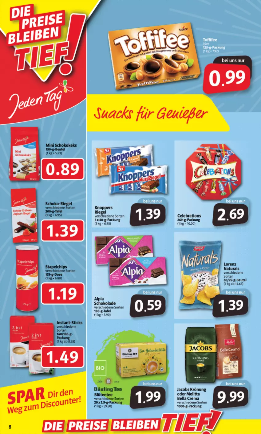 Aktueller Prospekt Markant - Prospekte - von 11.07 bis 16.07.2022 - strona 8 - produkty: bella crema, beutel, Blüte, bünting tee, ente, holunder, jacobs, jacobs krönung, keks, knoppers, lorenz, melitta, natur, natura, rasen, riegel, schoko, schokolade, tee, Ti