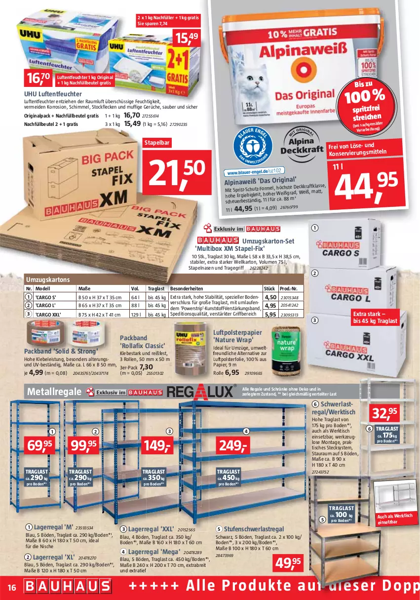 Aktueller Prospekt Bauhaus - Prospekte - von 02.07 bis 30.07.2022 - strona 17 - produkty: beutel, Brei, dell, eis, elle, gin, kraft, Laufen, Luftentfeuchter, Mode, natur, Packband, papier, regal, sac, schwerlastregal, Spezi, Ti, tisch, tragegriff, uhu, Uhu Luftentfeuchter, umzugskarton, werkzeug, wrap