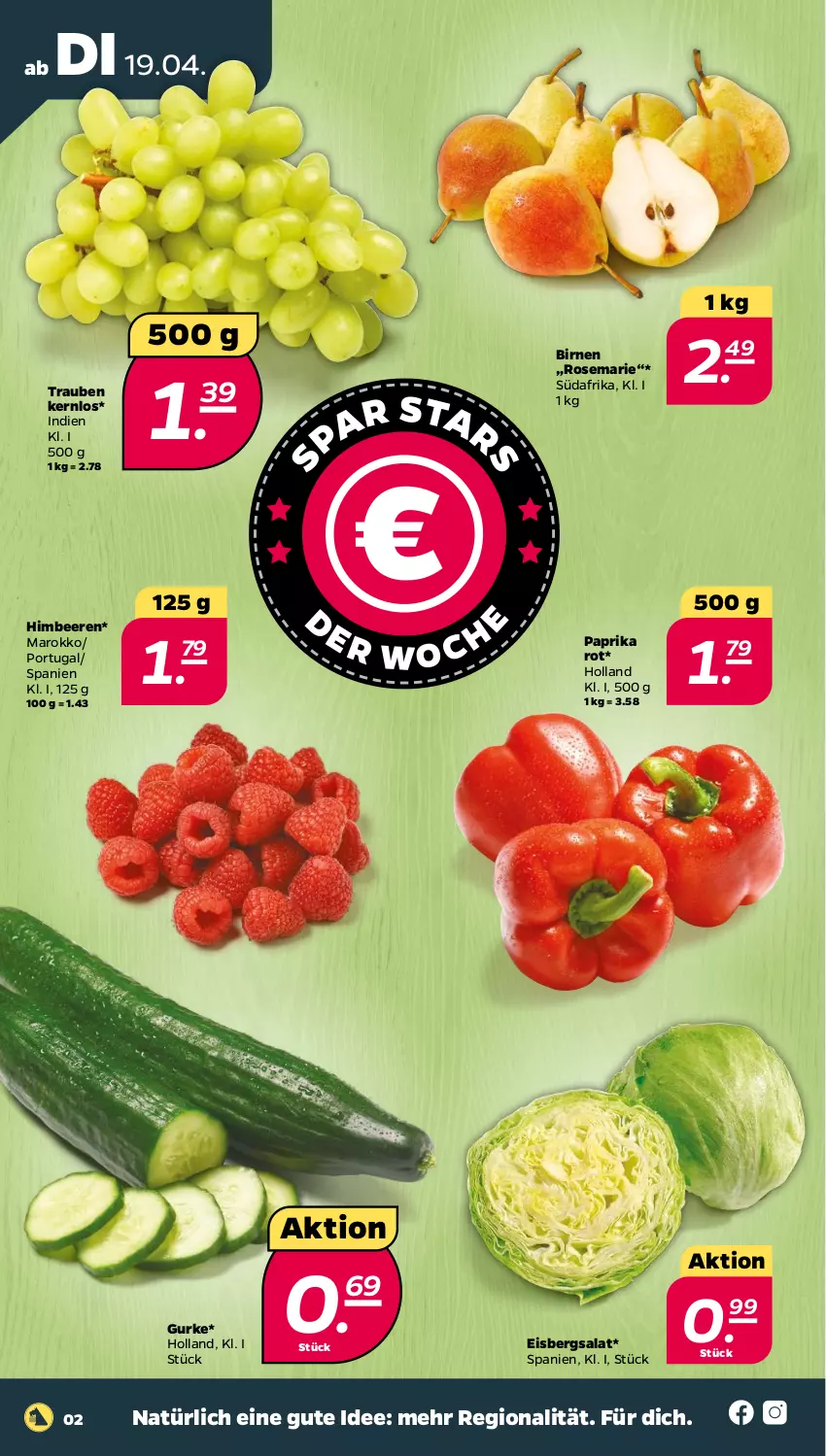 Aktueller Prospekt Netto - Angebote ab Montag - von 19.04 bis 23.04.2022 - strona 2 - produkty: beere, beeren, Birnen, eis, eisbergsalat, gurke, himbeer, himbeere, himbeeren, paprika, paprika rot, salat, Ti, trauben