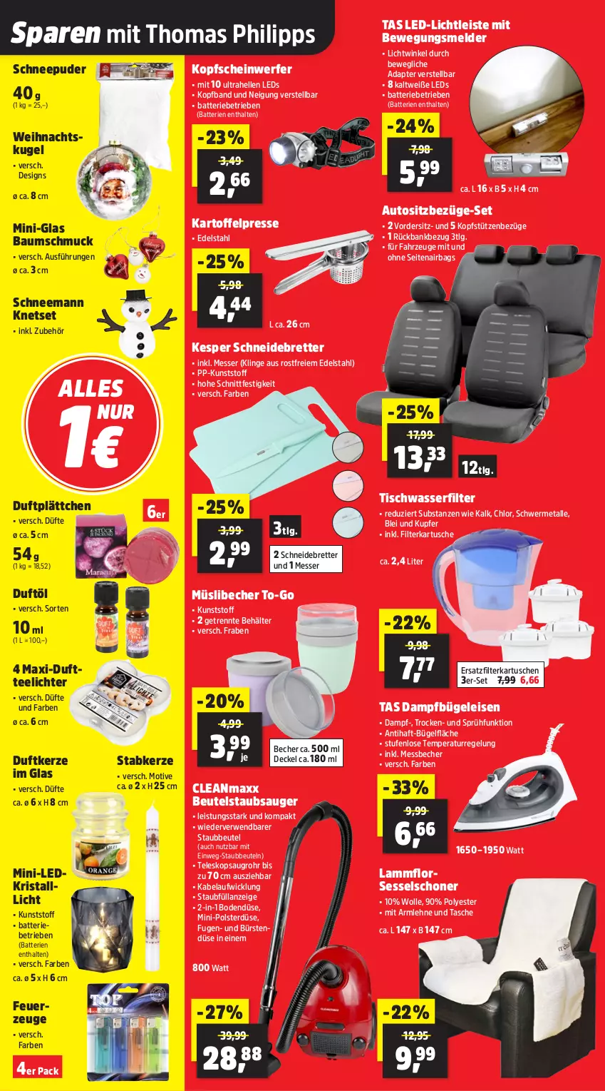 Aktueller Prospekt Thomas Philipps - von 08.12 bis 13.12.2025 - strona 10 - produkty: adapter, auto, Bank, batterie, batterien, Bau, Baumschmuck, Becher, Behälter, beutel, bügel, Bügeleisen, bürste, bürsten, cleanmaxx, dampfbügeleisen, decke, Deckel, Duftkerze, Duftteelichte, edelstahl, eis, elle, Feuerzeug, filterkartuschen, kartoffel, Kartoffelpresse, kerze, kesper, Knetset, kopfstütze, Kugel, lamm, led-licht, leds, LG, Messbecher, messer, müsli, rwe, Schmuck, schneidebrett, sessel, Stabkerze, staubbeutel, staubsauger, Tasche, tee, Teelicht, teelichte, Teleskop, Ti, tisch, wasser, wasserfilter, WICK, wolle