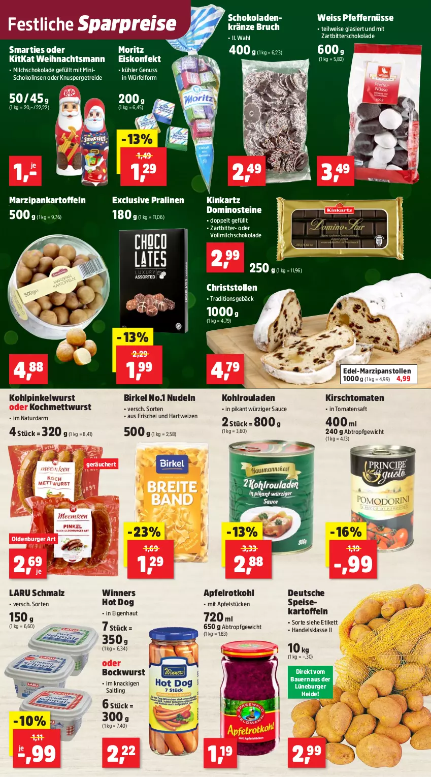 Aktueller Prospekt Thomas Philipps - von 08.12 bis 13.12.2025 - strona 20 - produkty: apfel, auer, Bau, Bauer, birkel, bockwurst, burger, Dominosteine, eis, eiskonfekt, hartweizen, hot dog, kartoffel, kartoffeln, kirsch, kitkat, Kohlrouladen, linsen, malz, marzipan, Mett, mettwurst, milch, natur, nudel, nudeln, nuss, pfeffer, pralinen, reis, rotkohl, rouladen, saft, sauce, Schmalz, schoko, schokolade, schokoladen, Schokolinsen, smarties, speisekartoffeln, Stollen, Ti, tomate, tomaten, Tomatensaft, vollmilch, würfel, wurst, Zartbitterschokolade