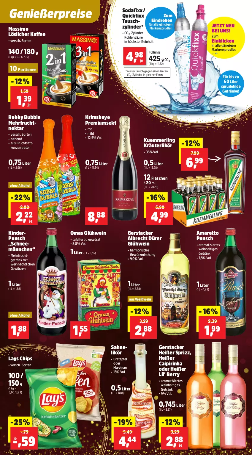 Aktueller Prospekt Thomas Philipps - von 08.12 bis 13.12.2025 - strona 21 - produkty: alkohol, Amaretto, apfel, caipirinha, chips, eis, flasche, frucht, fruchtsaft, getränk, getränke, gewürz, Gewürzmischung, Glühwein, kaffee, Kinder, kräuter, kräuterlikör, kuemmerling, lays, likör, löslicher kaffee, marzipan, merl, Nektar, ohne alkohol, perlen, reis, robby, saft, sahne, sekt, sim, Soda, Sprizz, Sprudel, Ti, wein, Weißwein