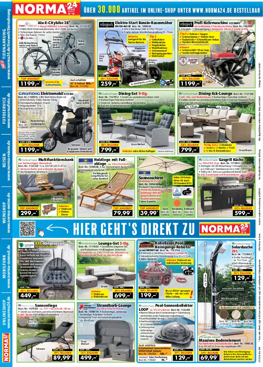 Aktueller Prospekt Norma - Norma - von 24.06 bis 10.07.2022 - strona 2 - produkty: akku, angebot, armlehnen, Bad, Bank, batterie, Bau, Behälter, beleuchtung, braun, Brei, bürste, bürsten, dusche, eis, Elektro, elle, erde, gabel, gasgrill, glasplatte, grill, gsw, hängesessel, hocker, Holz, kissen, koffer, korb, kraft, küche, ladegerät, latte, led-beleuchtung, LG, Liege, lounge-set, mit led-beleuchtung, ndk, pool, rasen, rasenmäher, Reinigung, reis, Ria, Rückenkissen, rückenlehne, rwe, Schal, schlauch, schläuche, senf, sessel, shimano, sitzkissen, sonnenliege, sonnenschirm, spee, strandkorb, Ti, tiernahrung, tisch, trolley, uv-schutz, wasser, wein, weine, weinshop