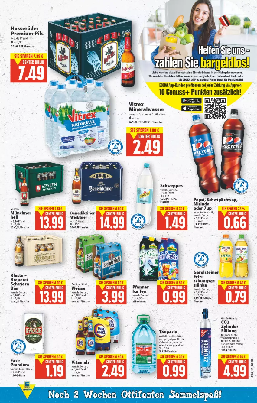 Aktueller Prospekt E Center - Angebote der Woche - von 25.07 bis 30.07.2022 - strona 15 - produkty: 7UP, Alwa, axe, Benediktiner, berliner, berliner kindl, bier, deka, eis, flasche, gerolsteine, gerolsteiner, hasseröder, ice tea, kaffee, malz, mineralwasser, Mirinda, nuss, pepsi, pfanne, Pfanner, pils, rind, schweppes, Spaten, Sprudel, steiner, tee, Ti, Tiere, vita, vitamalz, wasser, wassersprudler