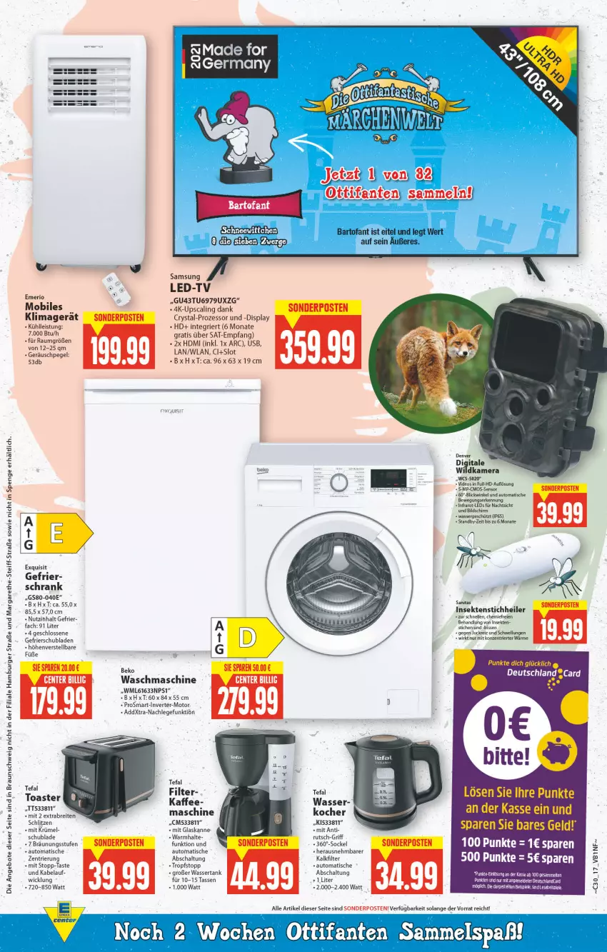 Aktueller Prospekt E Center - Angebote der Woche - von 25.07 bis 30.07.2022 - strona 17 - produkty: angebot, angebote, auto, beko, braun, Brei, burger, cmos-sensor, deo, deutschlandcard, eis, elle, gefu, Germ, hamburger, HDMI, kaffee, kamera, klimagerät, leds, Samsung, Schal, Schrank, schubladen, sekt, sonderposten, Spiele, tasse, tefal, Ti, tisch, toast, toaster, usb, waschmaschine, wasser, wassertank, WICK, Wild, Wildkamera