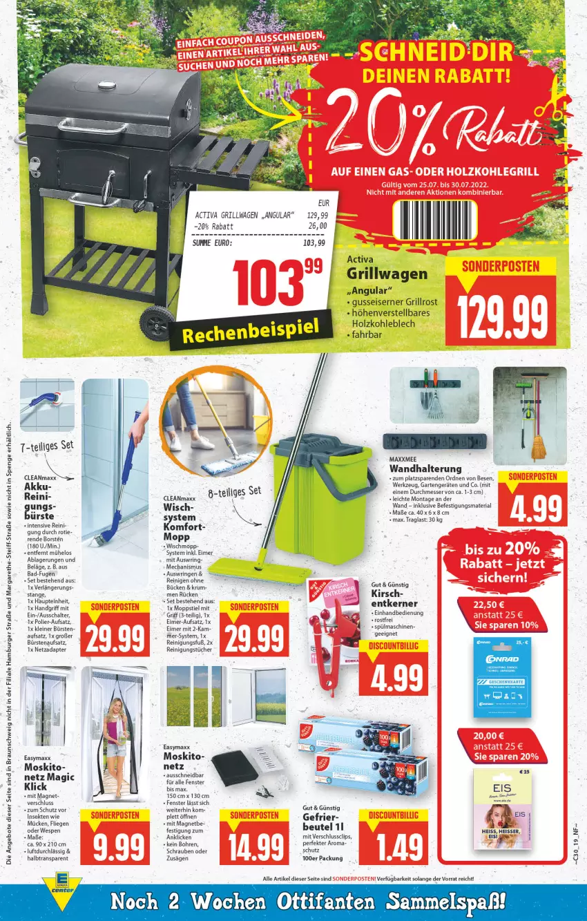 Aktueller Prospekt E Center - Angebote der Woche - von 25.07 bis 30.07.2022 - strona 19 - produkty: activa, adapter, akku, angebot, angebote, Bad, beutel, braun, burger, bürste, bürsten, cleanmaxx, deka, easymaxx, eimer, eis, fenster, Garten, grill, grillrost, hamburger, Holz, holzkohle, kirsch, leine, Liege, messer, Reinigung, reinigungstücher, Ria, ring, rum, säge, Schal, schrauben, sekt, spülmaschinen, Ti, tücher, wandhalterung, wein, werkzeug, Wischmopp