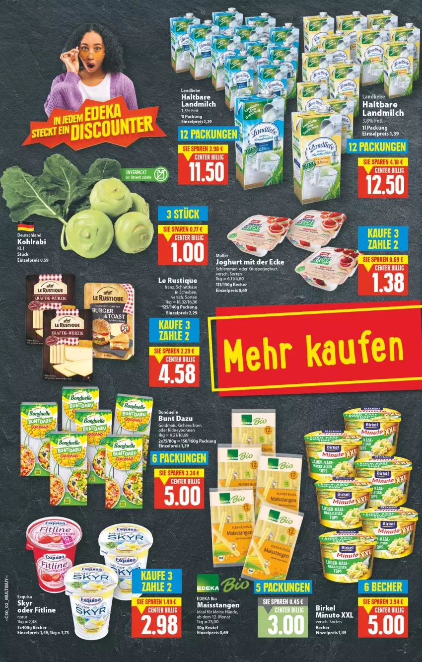 Aktueller Prospekt E Center - Angebote der Woche - von 25.07 bis 30.07.2022 - strona 2 - produkty: Becher, beutel, bohne, bohnen, bonduelle, deka, eis, elle, ente, erbsen, fitline, Goldmais, joghur, joghurt, joghurt mit der ecke, kichererbsen, kidney, kohlrabi, landmilch, Le Rustique, mais, milch, natur, reis, Skyr, Ti