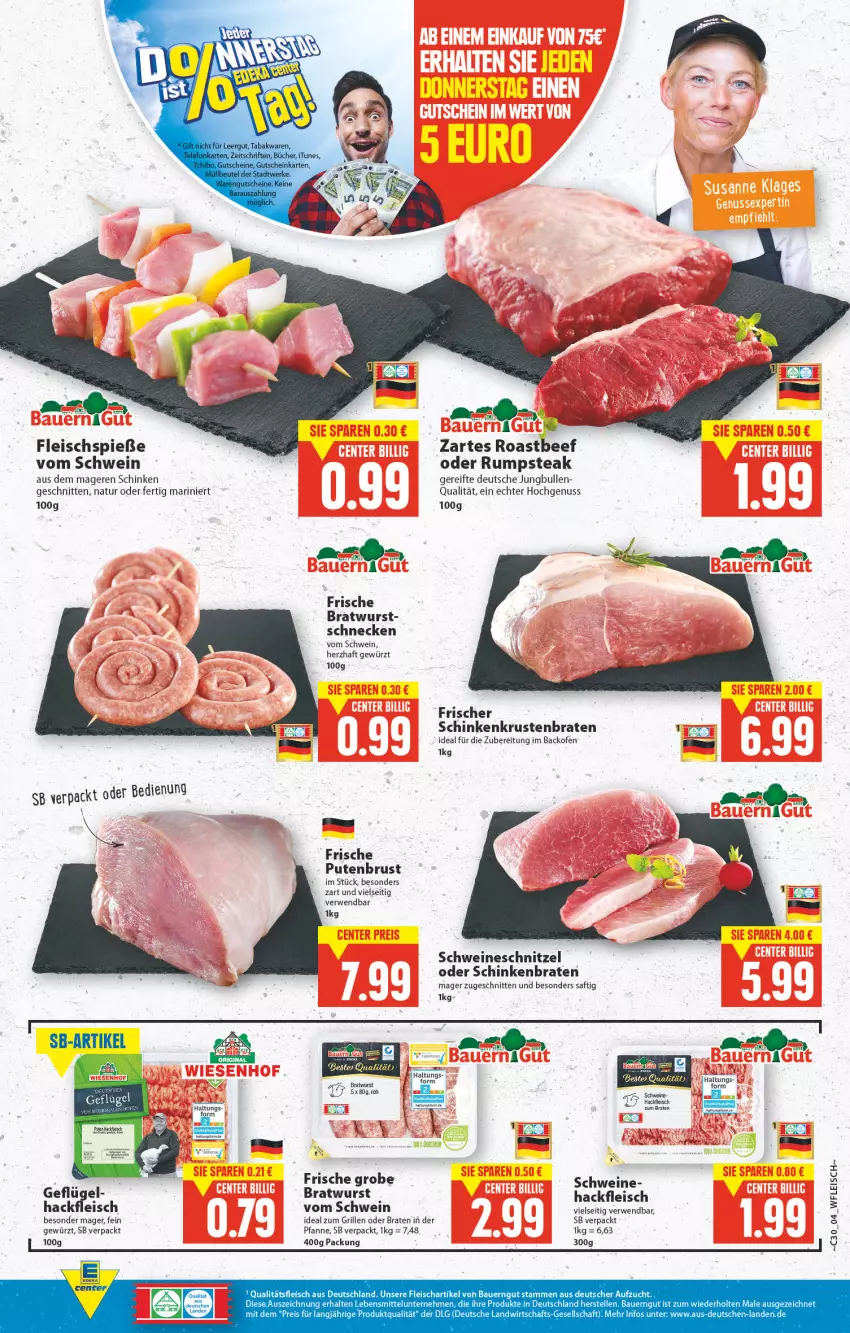 Aktueller Prospekt E Center - Angebote der Woche - von 25.07 bis 30.07.2022 - strona 4 - produkty: auer, backofen, Bau, Bauer, bauerngut, beef, braten, bratwurst, eis, elle, fleisch, Fleischspieße, Geflügel, gewürz, grill, hackfleisch, ideal zum grillen, jungbullen, krustenbraten, lebensmittel, LG, natur, nuss, oder rumpsteak, Ofen, pfanne, pute, putenbrust, reis, roastbeef, rum, rumpsteak, rwe, saft, schinken, schinkenbraten, schnitten, schnitzel, schwein, schweine, schweineschnitzel, steak, Ti, wein, weine, wurst