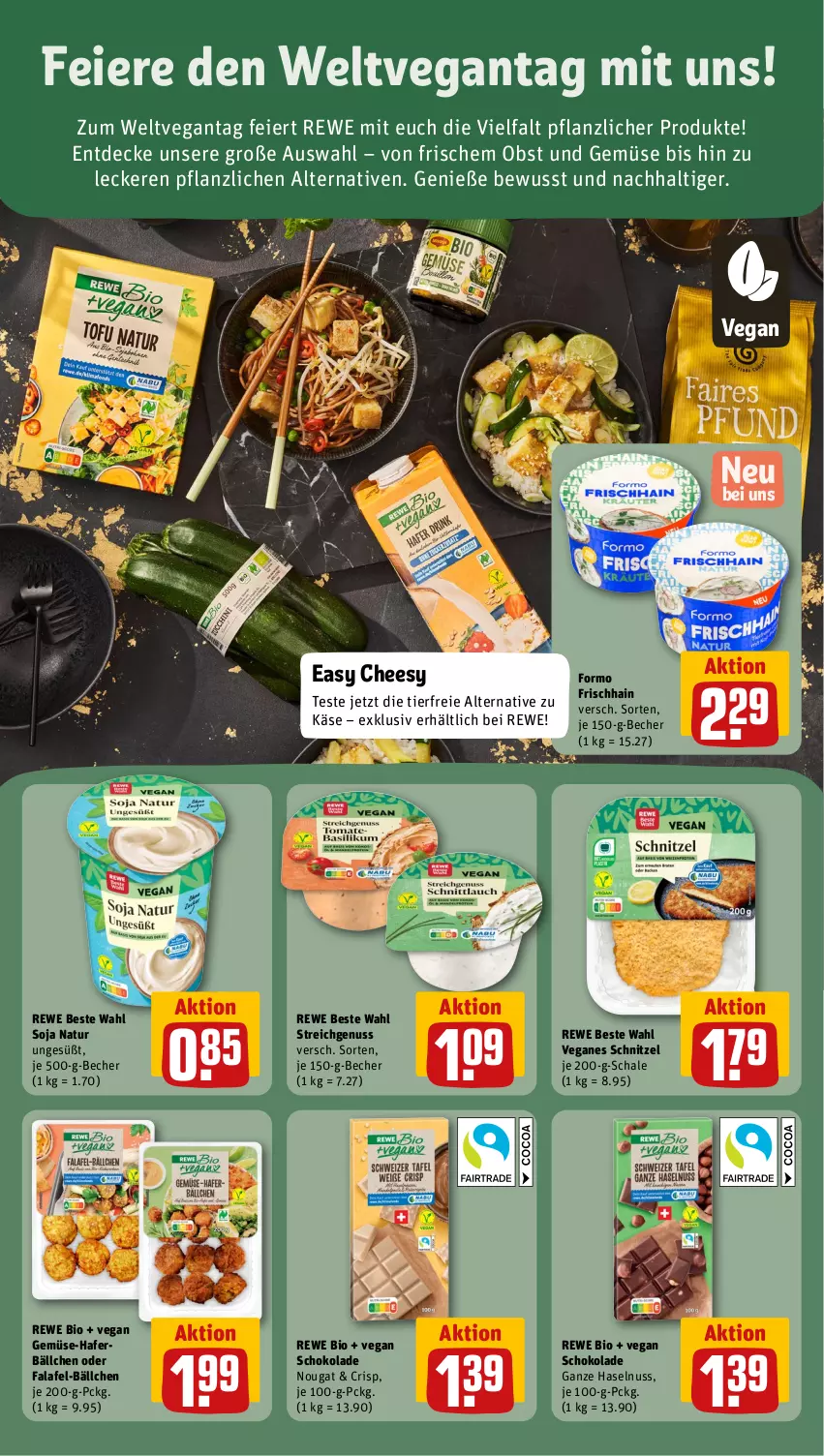 Aktueller Prospekt Rewe - Prospekte - von 28.10 bis 02.11.2024 - strona 15 - produkty: Becher, bio, decke, eier, Falafel, hafer, haselnuss, Käse, natur, nuss, obst, Obst und Gemüse, rewe beste wahl, rewe bio, Schal, Schale, schnitzel, schoko, schokolade, soja, Ti, und gemüse