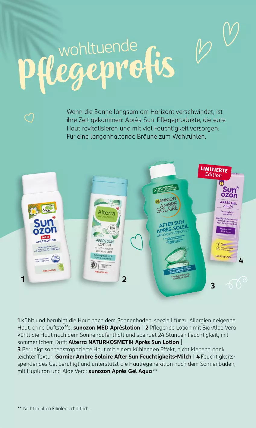 Aktueller Prospekt Rossmann - Prospekte - von 20.05 bis 26.05.2024 - strona 13 - produkty: after sun, aloe vera, alterra, Ambre Solaire, aqua, Bad, bio, garnier, hyaluron, kosmetik, Lotion, merl, milch, natur, naturkosmetik, Revital, Spezi, Sun Lotion, Ti, vita, vitalis