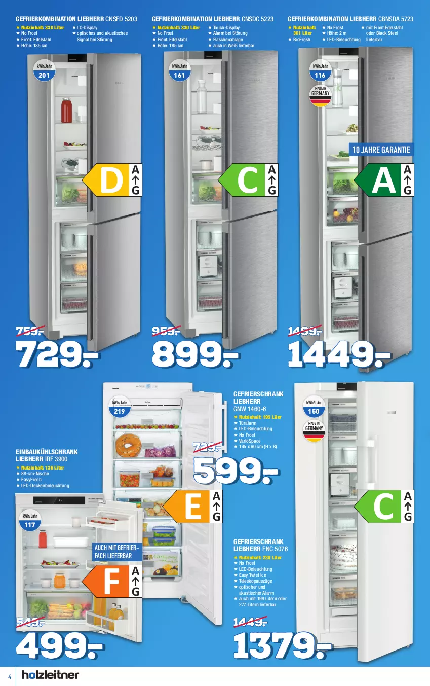 Aktueller Prospekt Holzleitner - von 07.01 bis 27.01.2023 - strona 4 - produkty: auto, Bau, bauknecht, beleuchtung, besteck, bio, decke, edelstahl, einbaukühlschrank, eis, flasche, gefrierfach, gefrierkombination, gefrierschrank, Germ, geschirr, geschirrspüler, Holz, korb, kühlschrank, lack, led-beleuchtung, LG, liebherr, miele, nation siemens, Schrank, siemens, Signal, spee, tee, Teleskop, Ti, tisch, wasser