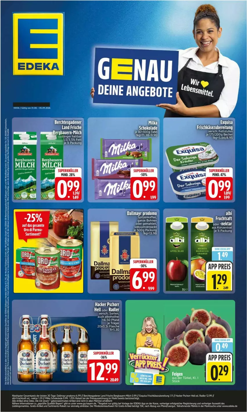 Aktueller Prospekt Edeka - Prospekte - von 31.08 bis 05.09.2026 - strona 1 - produkty: alkohol, auer, Bau, Bauer, bohne, bohnen, dallmayr, deka, eis, elle, frucht, fruchtsaft, hacker pschorr, kaffee, LG, Nektar, oder radler, prodomo, radler, reis, saft, Ti, ZTE
