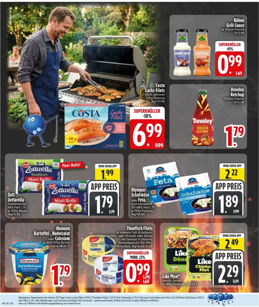 Aktueller Prospekt Edeka - Prospekte - von 31.08 bis 05.09.2026 - strona 18 - produkty: Abtei, Becher, beutel, deka, develey, eis, feta, filet, filets, fisch, flasche, grill, kartoffel, Käse, Kühne, lachs, Like Meat, nudel, nudelsalat, reis, rel, saft, salat, sauce, schafskäse, thunfisch, thunfisch filets, Ti, zott, zottarella, ZTE